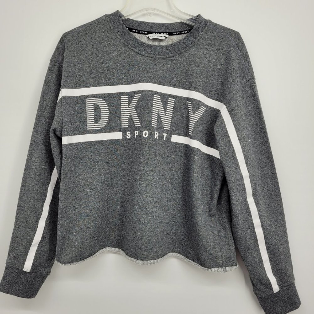 DKNY Gray & White Logo Pullover Sweatshirt